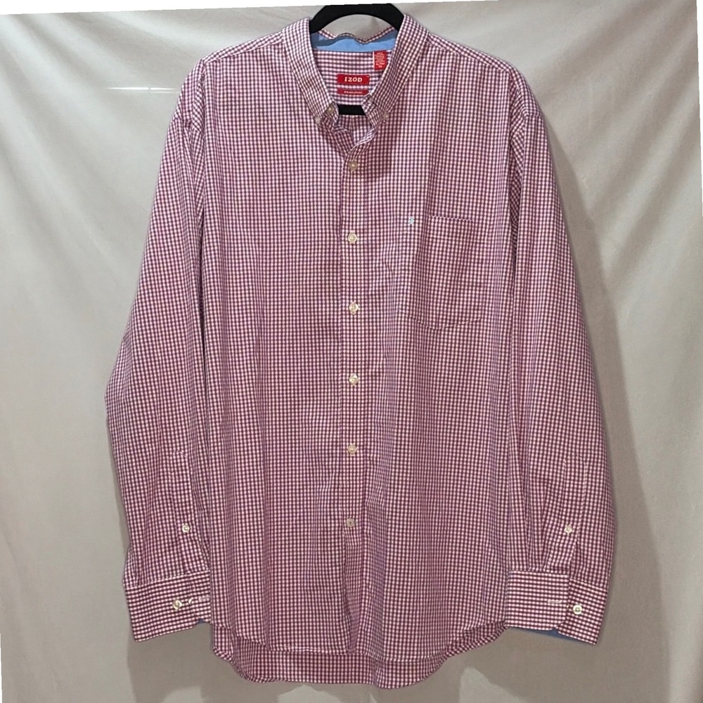 IZOD Mens XL Purple Gingham Button Down Shirt Non-Iron Stretch Long Sleeve